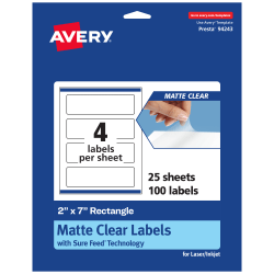 Avery® Permanent Labels With Sure Feed®, 94243-CMF25, Rectangle, 2" x 7", Matte Clear, Pack Of 100