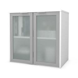 Bestar i3 Plus 31"W Hutch With Frosted Glass Doors, White
