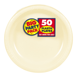 Amscan Plastic Dessert Plates, 7", Vanilla Crème, 50 Plates Per Big Party Pack, Set Of 2 Packs