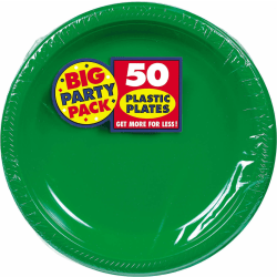 Amscan Plastic Plates, 10-1/4", Festive Green, 50 Plates Per Big Party Pack, Set Of 2 Packs