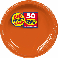 Amscan Plastic Plates, 10-1/4", Orange Peel, 50 Plates Per Big Party Pack, Set Of 2 Packs