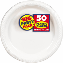 Amscan Plastic Plates, 10-1/4", Frosty White, 50 Plates Per Big Party Pack, Set Of 2 Packs
