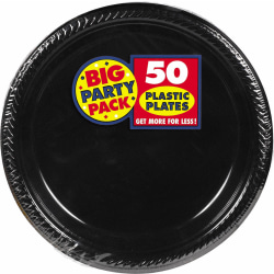 Amscan Plastic Plates, 10-1/4", Jet Black, 50 Plates Per Big Party Pack, Set Of 2 Packs