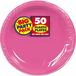 Amscan Plastic Plates, 10-1/4", Bright Pink, 50 Plates Per Big Party Pack, Set Of 2 Packs