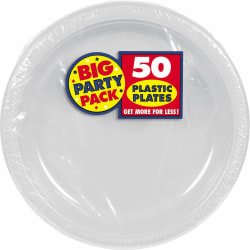 Amscan Plastic Plates, 10-1/4", Silver, 50 Plates Per Big Party Pack, Set Of 2 Packs