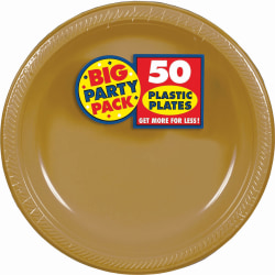 Amscan Plastic Plates, 10-1/4", Gold, 50 Plates Per Big Party Pack, Set Of 2 Packs