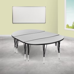 Flash Furniture Oval Wave Flexible Thermal Laminate 3-Piece Activity Table Set With Height-Adjustable Short Legs, 25-1/4"H x 47-1/2"W x 76"D, Gray