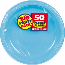 Amscan Plastic Plates, 10-1/4", Caribbean Blue, 50 Plates Per Big Party Pack, Set Of 2 Packs