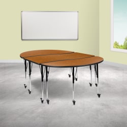 Flash Furniture Mobile Oval Wave Flexible Thermal Laminate 3-Piece Activity Table Set With Standard Height-Adjustable Legs, 30"H x 60"W x 86"D, Oak