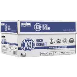 Boise® X-9® High Bright Multi-Use Printer & Copier Paper, Letter Size (8 1/2" x 11"), 5000 Total Sheets, 96 (U.S.) Brightness, 20 Lb, White, 500 Sheets Per Ream, Case Of 10 Reams