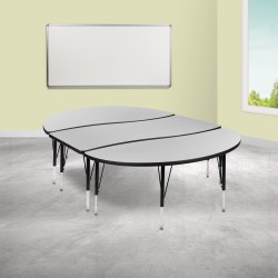 Flash Furniture Oval Wave Flexible Thermal Laminate 3-Piece Activity Table Set With Height-Adjustable Short Legs, 25-1/4"H x 60"W 86"D, Gray
