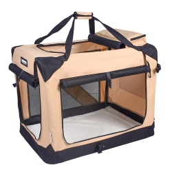 Jespet®, Inc. 3-Door Soft-Sided Folding Travel Pet Crate, 21"H x 30"W x 25"D, Beige