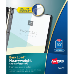 Avery® Non-Glare Heavyweight Sheet Protectors With Easy Load™, 8-1/2" x 11", Clear, 100 Document Protectors