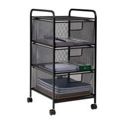 Mind Reader Rolling Storage Cart with 3 Removable Drawers, 25" H x 13-1/4" W x 12-3/4" L, Black