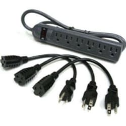 C2G 6-Outlet Surge Suppressor with (3) 1ft Outlet Saver Power Extension Cords - Surge protector - AC 125 V - output connectors: 6 - black