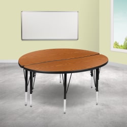 Flash Furniture Circle Wave Flexible Thermal Laminate 2-Piece Activity Table Set With Height-Adjustable Short Legs, 25-1/4"H x 47-1/2"W x 24"D, Oak