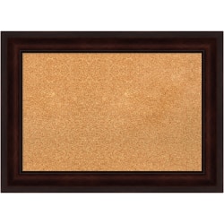 Amanti Art Rectangular Non-Magnetic Cork Bulletin Board, Natural, 29" x 21", Coffee Bean Brown Plastic Frame