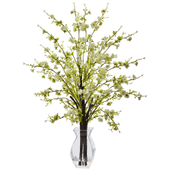Nearly Natural Cherry Blossom 26"H Artificial Floral Arrangement With Glass Vase, 26"H x 20"W x 15"D, White