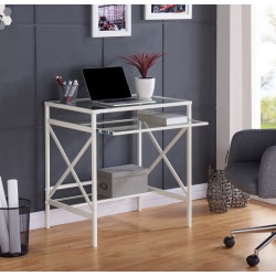SEI Furniture Elvan Metal Glass 29"W Writing Desk, White