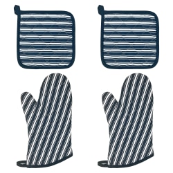 Better Houseware Striped Oven Mitt and Pot Holder Kit, Black