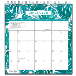 2026 Blue Sky Monthly Desk Calendar With Stand, 6-1/8" x 6-3/8", Palm Leaves Teal, January To December, 155935