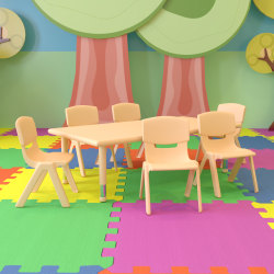 Flash Furniture Plastic Height-Adjustable Rectangular Activity Table With 6 Chairs, Natural