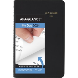 2024 AT-A-GLANCE® 24-Hour Daily Appointment Book Planner, 5" x 8", Black, January To December 2024, 7020305