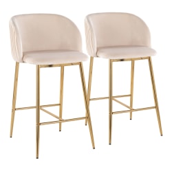 LumiSource Fran Pleated Fixed-Height Counter Stools, White/Gold, Set Of 2 Stools