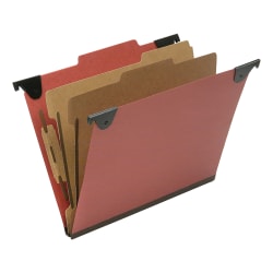 SKILCRAFT 2/5 Tab Cut Letter  Hanging Folder - 1" Folder Capacity - 8 1/2" x 11" - Top Tab Position - 2 Divider(s) - Pressboard, Kraft, Fiber - Red - 10 / Box - TAA Compliant