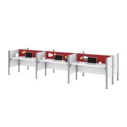 Bestar Pro-Biz 183"W 6-Person Computer Desk Office Cubicles With Tack Boards And Low Privacy Panels, Red/White