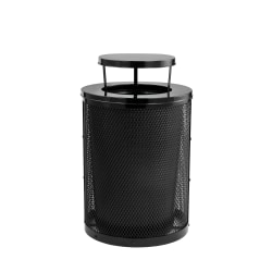 Alpine Black Round Diamond Steel 36 Gallon Trash Can with Rain Bonnet with Liner