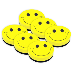 Ashley Productions Magnetic Whiteboard Erasers, 3-3/4" x 3-3/4", Smile Face, Pack Of 6 Erasers