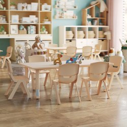 Flash Furniture Plastic Height-Adjustable Activity Table With 6 Chairs, Natural