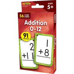 Teacher Created Resources Flash Cards, Addition 0-12, 3-1/8", 5-1/8", Total Qty 56