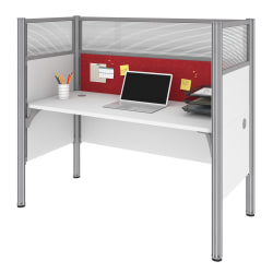 Bestar Pro-Biz 63"W Single Office Cubicle With Tack Board And High Privacy Panels, White/Red