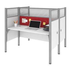 Bestar Pro-Biz 63"W Computer Desk Office Cubicles With Tack Boards And High Privacy Panels, Red/White