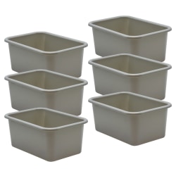 Teacher Created Resources Small Plastic Storage Bins, 5"H x 11-3/8"W x 7-3/4"D, Gray, Pack Of 6