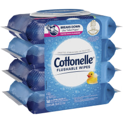 Cottonelle Flushable Wipes, 7-1/4" x 7-1/4, White, 168 Sheets Per Carton, Set Of 4 Cartons