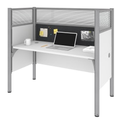 Bestar Pro-Biz 63"W Single Office Cubicle With Tack Board And High Privacy Panels, White/Gray