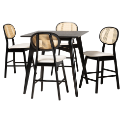 Baxton Studio Darrion Mid-Century Modern 5-Piece Pub Set, 36"H x 35-7/16"W x 35-7/16"D, Cream/Black/Light Brown