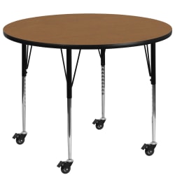 Flash Furniture Mobile 48" Round Thermal Laminate Activity Table With Standard Height-Adjustable Legs, Oak