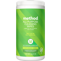 Method All-Purpose Cleaning Wipes, 3" x 4", Lime + Seasalt Scent, Green, Tub Of 70