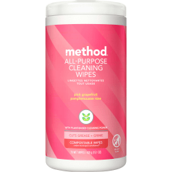 Method All-Purpose Cleaning Wipes, 3" x 4", Pink Grapefruit Scent, Pink, Tub Of 70