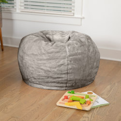 Flash Furniture Small Bean Bag Chair For Kids And Teens, Gray Furry