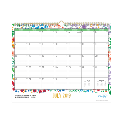 Blue Sky™ Teacher Monthly Academic Wall Calendar, 12" x 15", Ditsy Dapple Floral, July 2019 to June 2020