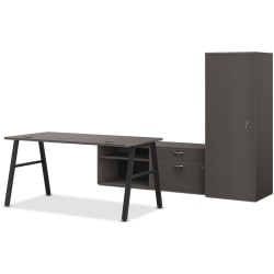 HON® Mod 84"W Computer Desk Executive Workstation, Slate Teak/Black