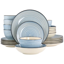 Elama Gia Round Stoneware Dinnerware Set, Light Blue, Set Of 24 Pieces