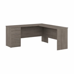 Bestar Logan 65"W L-Shaped Corner Desk With Drawers, Silver Maple