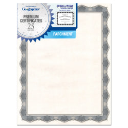 Geographics Parchment Certificates, 8 1/2" x 11", Crown Silver, Pack Of 25
