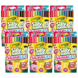 Crayola Silly Scents Smash Ups Washable Scented Markers, 60 Markers, Fine Point, Assorted Colors, 10 Markers Per Pack, Set Of 6 Packs